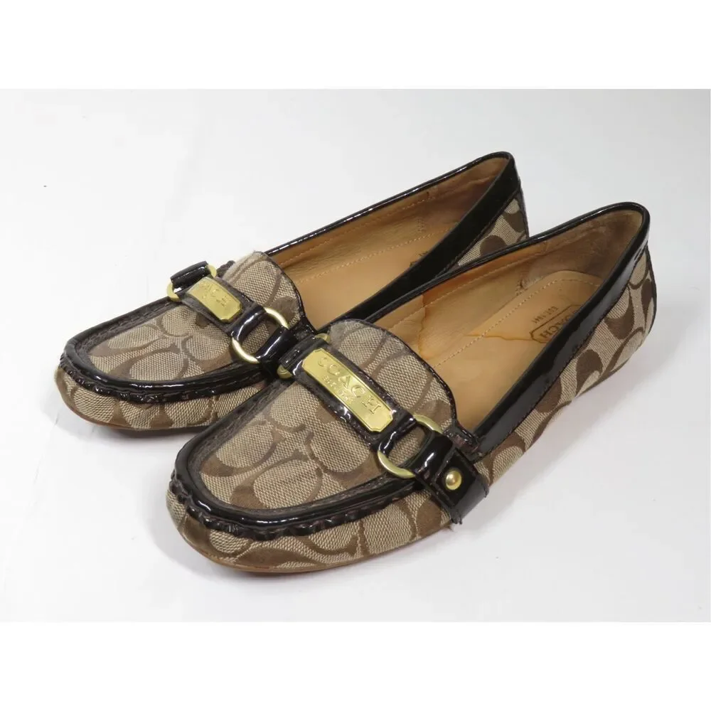 Coach Felisha Monogram Canvas Leather Signature Loafers Brown Slip On Women 7.5
